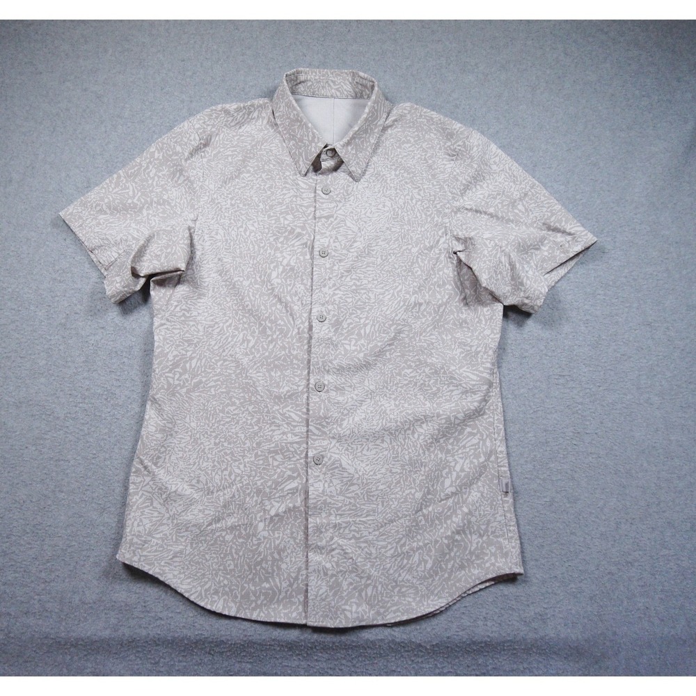Lululemon Shirt Mens Medium Gray Button Down Short Sleeve Collared Adul